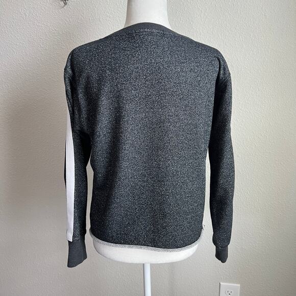 Jet by John Eshaya Black Shimmer Metallic Pullover Sweatshirt Women's S Pocket - Picture 3 of 6